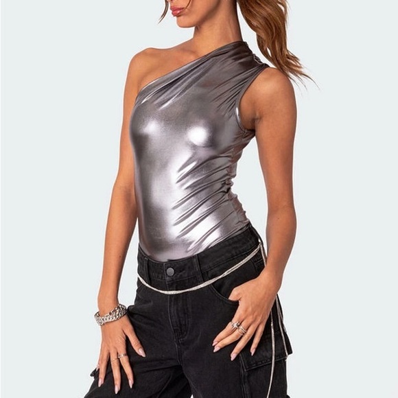 NWOT Edikted Feona gathered metallic bodysuit SZ M - Picture 4 of 7